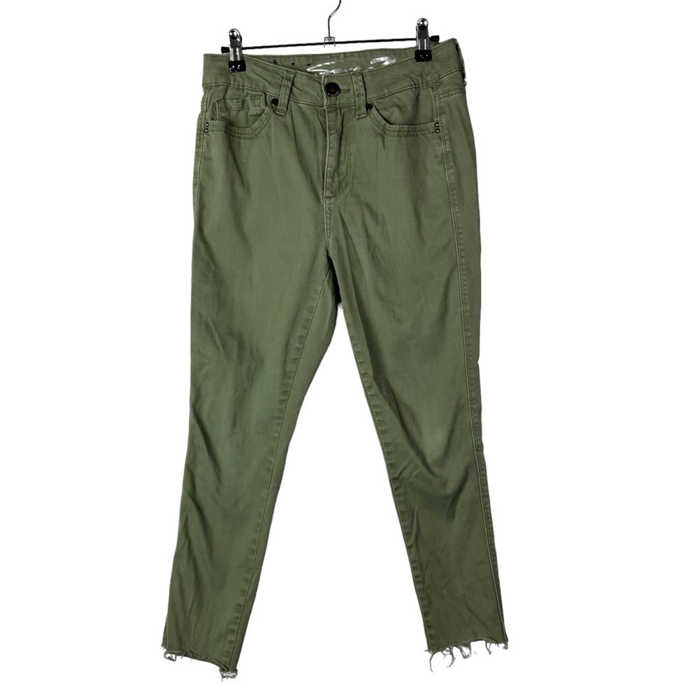 Seven7 Green High Rise Raw Hem Skinny Jeans 4
